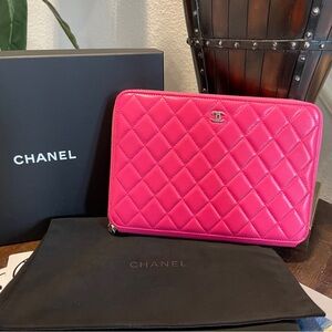 CHANEL Pink Quilted Lambskin Large Organizer Clutch Wallet